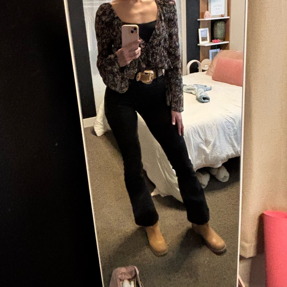 Women's Black and Brown Printed Top